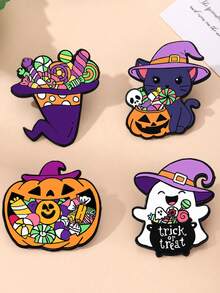 1 Stück Must-Buy Bestseller für das Heilige Fest! 5 süße Halloween Legierung Broschen Abzeichen, Trick-or-Treat Elemente, Halloween Party Explosion, Alltagskleidung, Rucksack Dekorationszubehör, Nischen Design + Süßigkeiten Kürbis Schwarze Katze Geist Elemente, ideale Geschenke für Halloween Partys.