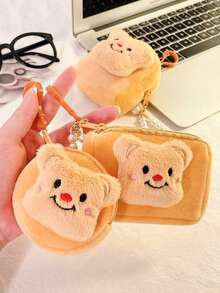 1PC Kawaii Bear Soft Plush Coin Pouch, Wallet With Zipper With Faux Pearl Keychain, Small Bag Change Purse For Women Plush Coin Purse Mini Storage Earphone Bag Cartoon Keychain Student School Bag Pendant Square Cosmetic Pouch With Wrist Strap Sanitary Tampon Storage Bag Christmas Gift Ideas Bag Accessories Lanyards With Id Holder Car Accessories Bag Charms