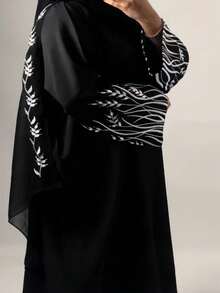 1 chiếc váy Abaya hở thời trang có cổ tay áo thêu tinh xảo, phù hợp cho trang phục hàng ngày của phụ nữ Hồi giáo, mặc được mọi mùa - Nhiều màu - Xem 6