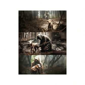 Impresión artística moderna religiosa en lienzo - Póster de Jesús y el cordero en estilo clásico art decó sin marco - Pintura a tinta para decoración del hogar, oficina, sala de estar, dormitorio - Obra de arte con impresión de texto para interiores/exteriores - Tema de retrato de primavera/verano - 19.7x27.6 pulgadas