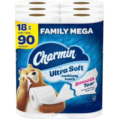 Ultra Soft Cushiony Touch Toilet Paper, 6 Mega Rolls = 24 Regular Rolls