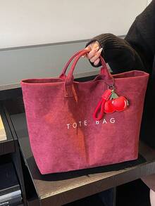 BEIKAMU 1 件纯色时尚大容量手提包，双手柄多功能手提包，适合日常通勤、购物 - 酒紅色 - 查看 10