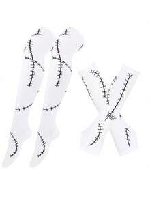 2 Stück/4 Stück Sally Socken und Handschuhe, Halloween Kostüme, Halloween, Sally Kostüm, Halloween Strümpfe, Zubehör perfekt für Verkleidung und Rollenspiel, hochwertige Sally Kostüm Socken und Handschuhe Set, ideal für Halloween Partys und thematische Veranstaltungen