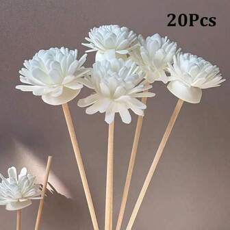 20 pezzi Set di bastoncini diffusori di profumo e fiori in schiuma bianca, bastoncini diffusori di profumo in schiuma profumata, bastoncini diffusori di fragranza in fibra, accessori per la decorazione della casa adatti per camera da letto, ufficio, bagno, matrimonio e feste