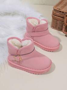 Botas de nieve para niños y niñas, botas de invierno de ante negro con forro térmico, con hebilla, suela de goma antideslizante, botas de tobillo impermeables para niños pequeños, ideales para días nevados, juegos al aire libre, escuela y uso diario, calzado elegante y acogedor para mantener los pies pequeños calientes en clima frío