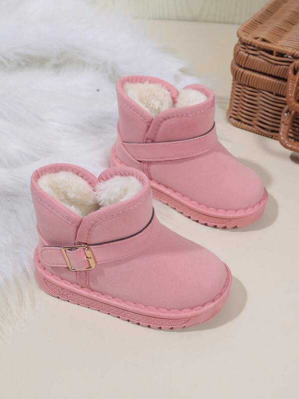 Botas de nieve para niños y niñas, botas de invierno de ante negro con forro térmico, con hebilla, suela de goma antideslizante, botas de tobillo impermeables para niños pequeños, ideales para días nevados, juegos al aire libre, escuela y uso diario, calzado elegante y acogedor para mantener los pies pequeños calientes en clima frío