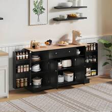 Multifunctional Kitchen Buffet – 138cm Sideboard With Drawer, Shelf Doors And Adjustable Shelves – Modern Design With Tip-Over Protection, For Kitchen, Living Room And Family Room. - 黑色+中密度纖維板 - 查看 5