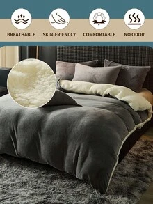 2/3 件水晶天鹅绒羽绒被套，冬季保暖，超柔软，蓬松，防静电，亲肤，防褪色，适合单人床/双人床/大号床/特大号床，可机洗，适用于卧室、家庭和学生宿舍，豪华床上用品套装，秋季装饰，冬季装饰 - 灰色 - 查看 5