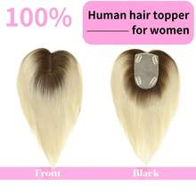 10-calowa prosta nakładka na włosy dla kobiet z przerzedzającymi się włosami, prawdziwe włosy ludzkie, 100% ręcznie wykonana, koronka 3,5 x 5,5 cala, bez grzywki, do zwiększenia objętości (ombre blonde)