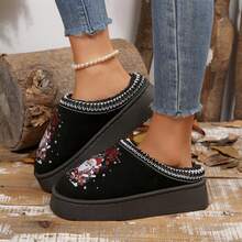 Cold Weather Slippers Women Anti Slip Furry Lined Short Ankle Boots Comfy Shoes For Indoor Outdoor Fall Winter - Giáng sinh đen - Xem 5