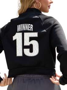 Custom Women's Short Jacket For Fall,Fall Clothes For Women,Winter Clothes For Women,Halloween Clothes Women,Flocked Print, Half-Zip Stand Collar. Casual Black Outerwear,Perfect For Going Out, Shopping, Holidays, Parties, Gatherings Or Travel.