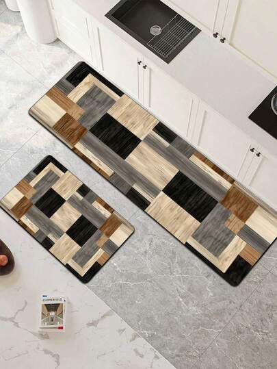 1pc Abstract Multicolor Wood Grain Pattern Absorbent Kitchen Mat/Carpet Set, Approximately 3mm Thick, Washable, Suitable For Kitchen, Bathroom, Entryway, Laundry Room, Study, Living Room, Bedroom, Hallway Christmas Decor Kitchen Rug