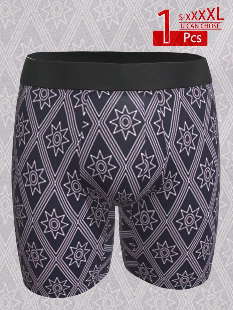 1 قطعة سروال داخلي رجالي بوكسر، بنمط نجمي هندسي، سروال داخلي رجالي طويل الساق بنمط، باللون الأزرق الداكن والأزرق الفاتح، سراويل داخلية للحبيب والزوج، هدايا عيد الميلاد والذكرى السنوية له، هدايا للحبيب
