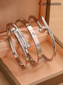 Camhanno 3 Pieces Of Light Luxury Elegant Stainless Steel Romantic Style Bracelet Set, Suitable For Dating Scenes, An Excellent Gift To Showcase Taste, Summer Flower Design Link Bracelet, Summer Solid Color Bracelet, Ladies', Party, Daily Decoration, Birthday Gift Jewelry