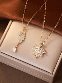 1pc Fashionable Luxury Tassel Waterdrop Wing Peacock Pendant Necklace, Exquisite Zirconia Inlaid, Versatile Women Sweater Chain