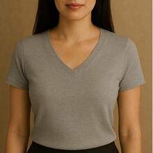 Kit Of 4 Basic V-Neck Short Sleeve Ribbed Blouses - Gray, Black, Military Green, Beige - View 5