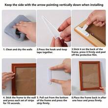 12 件图片悬挂条重型图片悬挂套件，易于使用，不留痕迹，重型图片悬挂带，带有超强双面钩环安装胶带，免钉胶带，用于将相框和海报固定在玻璃和木材等光滑表面上，非常适合装饰客厅、卧室或办公室墙壁、墙壁艺术、电源线、家庭、办公室、无损可移除墙胶带。