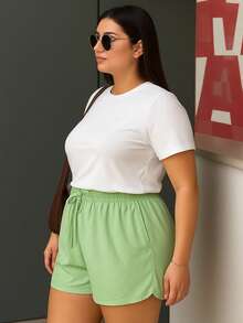 Women's Plus Size Shorts, Summer Style, Light And Loose - Pistachio - View 3