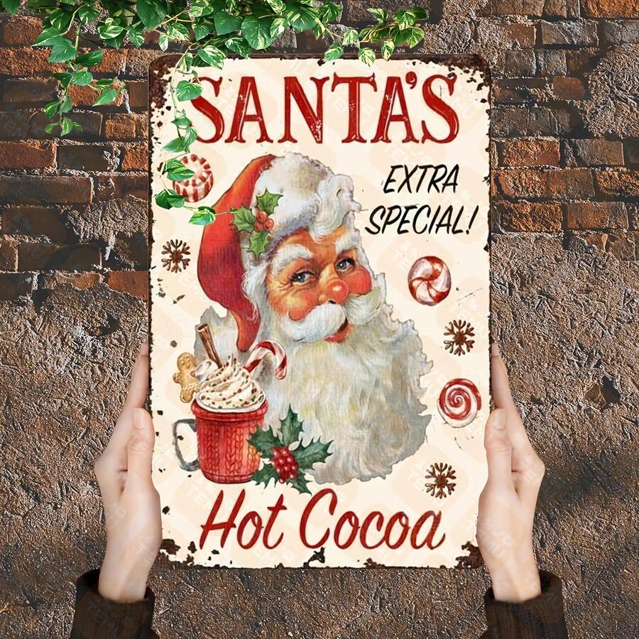 Vintage Santa Claus Special Hot Cocoa Metal Tin Sign - Festive Decoration With Holiday-Themed Illustrations, Wall Hanging, Multi-Purpose Home Decor, Decoration | Vintage | Tin Wall Sign, Indoor Decorations