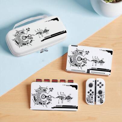 游戏与网络电路图案 Switch 游戏机配件套件，兼容 Switch NS/Switch OLED/Switch Lite，包含保护套、收纳袋、底座盖、Joy-Con 握把盖等，防摔防刮设计，Switch 玩家的最佳礼物