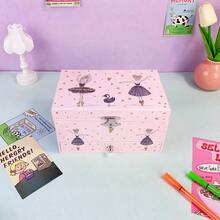 1个金色箔片芭蕾公主粉色音乐盒，木质材质，带抽屉和镜子，珠宝收纳展示盒，生日礼物，适合日常使用、婚礼、圣诞节、生日等场合。 - 彩色 - 查看 4