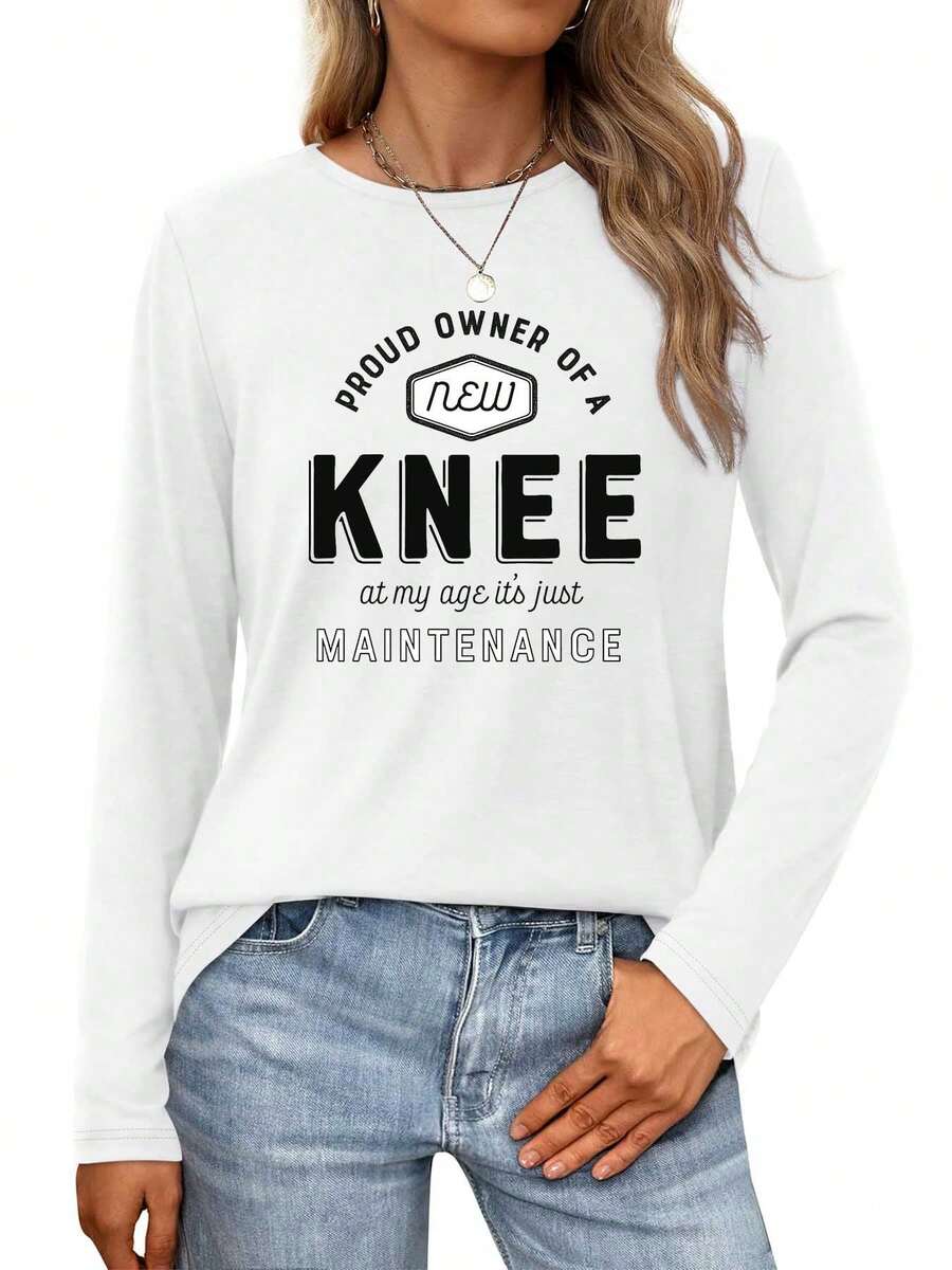 Proud Owner Of A New Knee  Maintenance At My AgeWomens Long-Sleeve Crewneck T-Shirt - 白色 - 查看 1