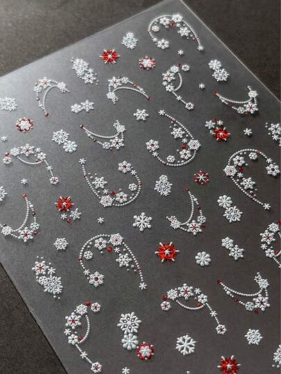 Christmas French Nail Art Stickers With Christmas Snow Flake Gift English Design Xmas Nail Sticker 3D Adhesive Snow Christmas Winter Holiday Nail Decor For Women