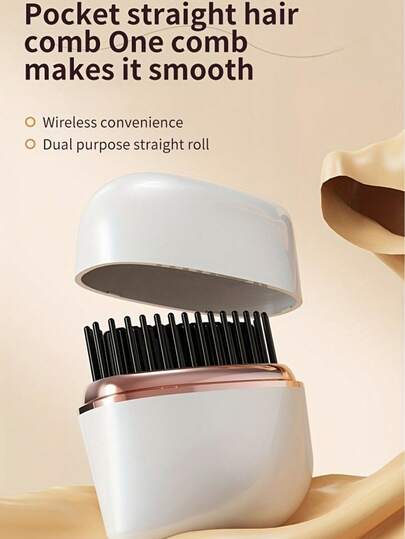 RAF Mini Wireless Hair Straightener Brush, Portable Compact Hair Straightening Brush, 30s Quick Heating, 4 Temperature Settings, USB Rechargeable, Portable Hair Curler, Compact Heated Brush, Portable Bangs & Beard Straightener, 2000mAh Lithium Battery, Negative Ion Technology For Long-Lasting Shine, Heatless Design, Suitable For All Hair Types, Ideal Gift For Women For Home, Gatherings Or Outings