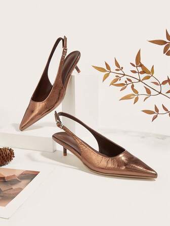 Women's New Glossy Textured Fashion Hollow-Out Backstrap Pointed Toe High Heel Pumps