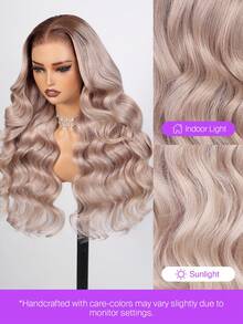 MEGALOOK Tóc giả ren phía trước 3 trong 1 kích thước 13x6 được nâng cấp, màu vàng xám gợn sóng với dây rút, 100% tóc thật - Ren cắt sẵn từ tai đến tai, đường chân tóc được tỉa sẵn, ren phía trước trong suốt - Thoải mái cả ngày, đường chân tóc tự nhiên, vô hình và liền mạch, phù hợp cho sử dụng hàng ngày, công sở, tiệc tùng, phong cách Y2K, kỳ nghỉ. - Màu hợp thời trang - Xem 4