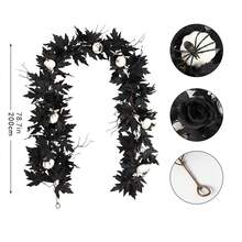 Halloween Garlands Spooky Black Rose Maple Leaf Garlands Photo Booth Props For Mantel Decorations