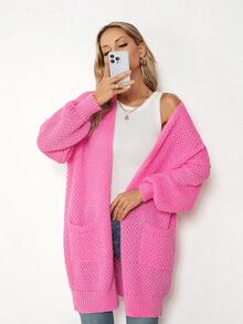 Casual Solid Color Cardigan With Dual Pockets, Versatile For Autumn/Winter