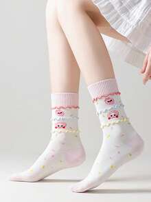 1 Pair Women's Cartoon French Fry Pattern Comfortable Soft Cute Mid-Calf Socks - Multicolor - View 7