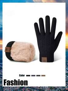 1 Pair Men's Warm Gloves, New Thickened Polar Fleece Winter Touchscreen Knitted Gloves, Outdoor Double-Layer Windproof Winter Gear