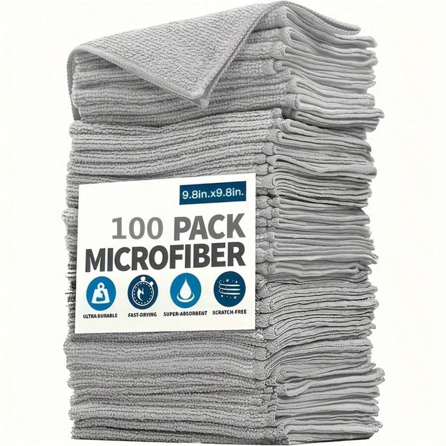 10pcs Grey Microfiber Cleaning Cloths 9.8"X9.8" | Super Durable, Quick Drying, Super Absorbent & Lint-Free | Ideal For Kitchen, Bathroom, Household Cleaning