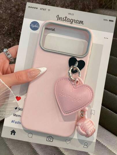 Heart Knot Pendant Phone Case - Unique Design, Girly Pink/Brown Protective Case With Decorative Heart Accessory - Faux Leather Texture, Shock-Absorbing, Scratch-Resistant, Compatible With IPhone 17/17 Air/17 Pro/17 Pro Max, 16-11/Pro/Pro Max/Plus, S20-S25/FE/Plus/Ultra, Redmi Phones