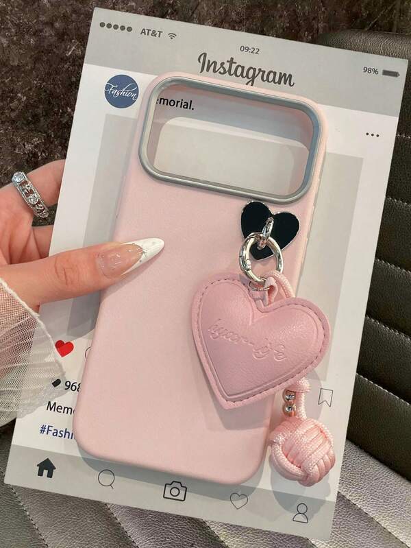 Heart Knot Pendant Phone Case - Unique Design, Girly Pink/Brown Protective Case With Decorative Heart Accessory - Faux Leather Texture, Shock-Absorbing, Scratch-Resistant, Compatible With IPhone 17/17 Air/17 Pro/17 Pro Max, 16-11/Pro/Pro Max/Plus, S20-S25/FE/Plus/Ultra, Redmi Phones