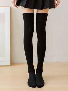 2 pares de calcetines por encima de la rodilla de unicolor para mujer, forrados de forro polar para otoño e invierno - Tela suave y cálida, cómoda y elástica, calcetines casuales para uso diario, fiestas de Halloween y atuendos para clima frío. El regalo perfecto para un amante o pareja significativa en el Día de San Valentín.