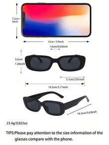 7pcs Y2K Square Cute Retro Fashion Glasses - Black - View 4