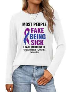 Rheumatoid Arthritis Warrior  Faking Being Well Despite Illness Womens Long-Sleeve Crewneck T-Shirt - 白色 - 查看 1