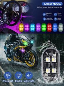 4 LED Bulb Upgraded 6 Wireless LED Flashing Lights With Remote Control, 8 Colors, Type-C Rechargeable LED Light, Anti-Collision Warning Light, Suitable For Car, Motorcycle, Bicycle, Drone, Etc.