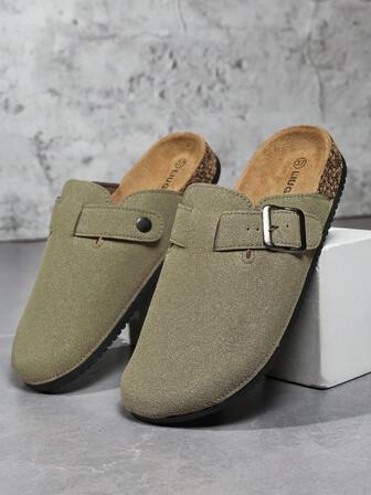 Men's Slip-On Mule Sandals, Soft Wood Casual Slippers, Backless Slides, Suitable For Summer And Autumn/Winter, Large Size, Office & Leisure