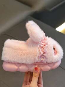 Girls' Plush Rabbit Winter Slippers, Thermal Lined Warm Anti-Slip Thick Sole Indoor House Shoes, Suitable For Toddlers And Walking Children - Pink - View 4