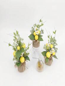 3 pièces Charmant arbre de citron artificiel avec corde de toile de jute - Mini plante en pot pour la décoration de la maison et du bureau, parfait pour une utilisation intérieure/extérieure, affichage saisonnier polyvalent