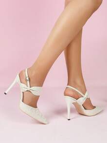 女士新款米色尖头高跟鞋，优雅派对鞋，细跟，法式包头凉鞋，春夏秋