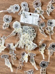 20 miếng/gói nhãn dán lá vàng chủ đề cây, nhãn dán thẩm mỹ sáng tạo cổ điển, vật liệu thủ công trang trí sổ lưu niệm tự làm, quà tặng ngày lễ, đồ dùng học tập sổ lưu niệm cá nhân hóa - Đen và trắng - Xem 2