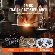 Single Horn Anvil, 22Lbs Cast Steel Anvil, High Hardness Rugged Round Horn Anvil Blacksmith, Large Countertop And Stable Base, With Round And Square Hole, Metalsmith Tool For Bending And Shaping - Black - View 6