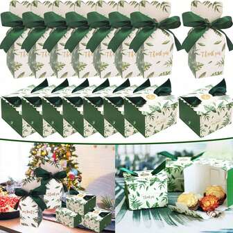 50 Piezas Caja de Regalo de Caramelos de Boda con Lazo de Cinta de Satén - Elegantes Cajas de Regalo de Color Negro y Verde con 50 Cintas a Juego, Embalaje Premium de Recuerdos para Bodas, Despedidas de Soltera, Decoraciones de Fiestas de Cumpleaños y Eventos de Celebración
