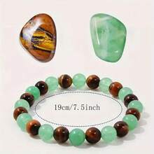 1 pieza Pulsera de estilo bohemio con piedras naturales de aventurina verde y ojo de tigre, hecha de materiales naturales, honra a la naturaleza, purifica la mente y equilibra las emociones. Como pulsera de la suerte, trae buena suerte y riqueza, adecuada para uso casual diario y como regalo para reuniones con amigos.