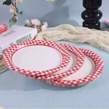 红色格子纸盘，派对用一次性盘子 - 彩色 - 查看 7